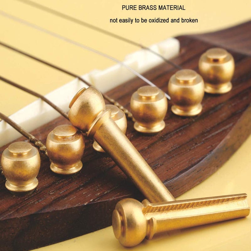 Kimlong Guitar Bridge Pins 6pcs Pure Brass Endpin for Acoustic Guitar 6 Strings Nail Pegs Fixed Cone, Replacement Parts with Bridge Pin Puller Remover & 5 Guitar Picks - Kimlong - Image 4